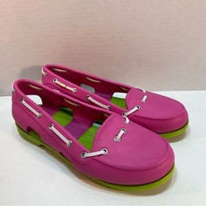Crocs Boat Deck‎ Pool Shoes Women’s Size 9 Pink Lime Green